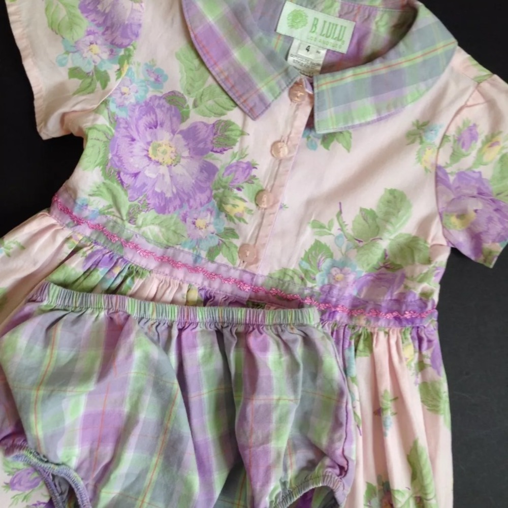 Baby Lulu CAMELIA floral dress plaid bloomer 4 4T - Picture 2 of 3